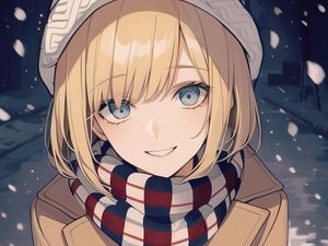 Preview wallpaper girl, smile, hat, scarf, anime