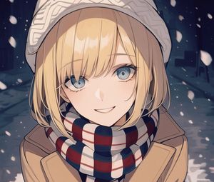 Preview wallpaper girl, smile, hat, scarf, anime