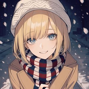 Preview wallpaper girl, smile, hat, scarf, anime