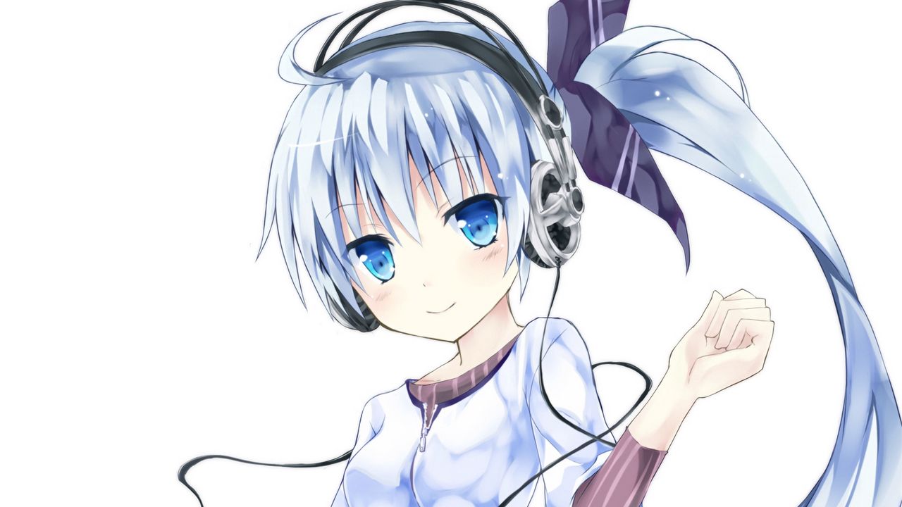 Wallpaper girl, smile, headphones, anime, art