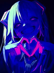 Preview wallpaper girl, smile, heart, gesture, anime, art