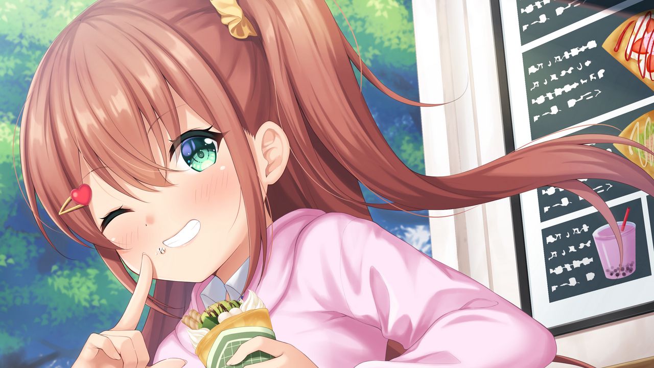Wallpaper girl, smile, horn, ice cream, anime