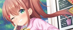 Preview wallpaper girl, smile, horn, ice cream, anime