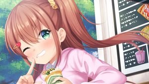 Preview wallpaper girl, smile, horn, ice cream, anime