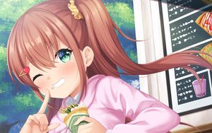 Preview wallpaper girl, smile, horn, ice cream, anime