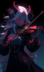 Preview wallpaper girl, smile, horns, violin, anime