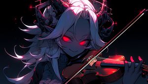 Preview wallpaper girl, smile, horns, violin, anime