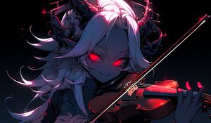 Preview wallpaper girl, smile, horns, violin, anime