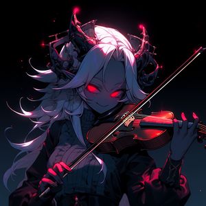 Preview wallpaper girl, smile, horns, violin, anime