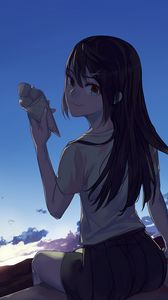 Preview wallpaper girl, smile, ice cream, anime, art, cartoon