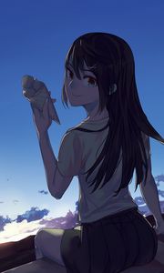 Preview wallpaper girl, smile, ice cream, anime, art, cartoon