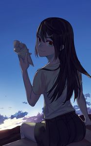 Preview wallpaper girl, smile, ice cream, anime, art, cartoon