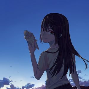 Preview wallpaper girl, smile, ice cream, anime, art, cartoon