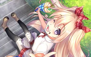 Preview wallpaper girl, smile, ice cream, anime