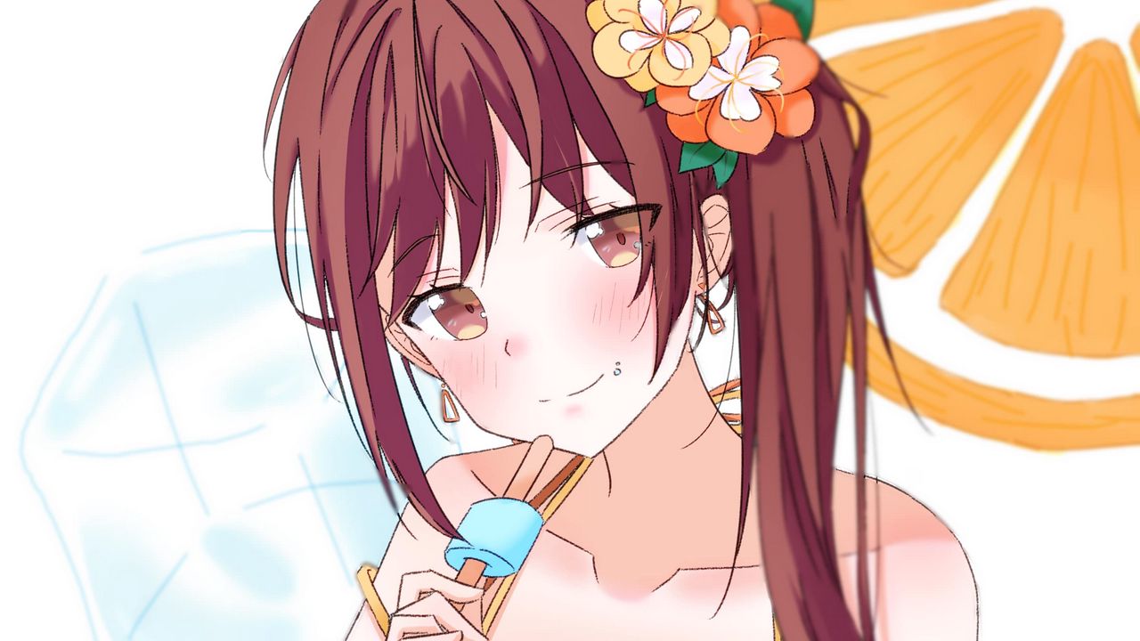 Wallpaper girl, smile, ice cream, summer, anime