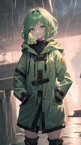 Preview wallpaper girl, smile, jacket, green, anime, art