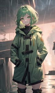 Preview wallpaper girl, smile, jacket, green, anime, art