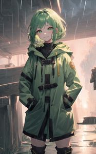 Preview wallpaper girl, smile, jacket, green, anime, art