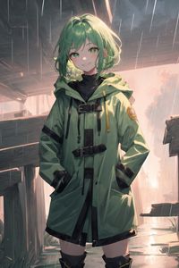 Preview wallpaper girl, smile, jacket, green, anime, art