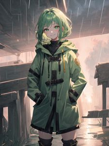 Preview wallpaper girl, smile, jacket, green, anime, art