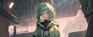Preview wallpaper girl, smile, jacket, green, anime, art