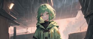 Preview wallpaper girl, smile, jacket, green, anime, art