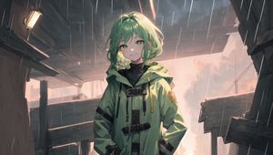 Preview wallpaper girl, smile, jacket, green, anime, art