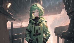 Preview wallpaper girl, smile, jacket, green, anime, art