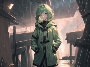 Preview wallpaper girl, smile, jacket, green, anime, art