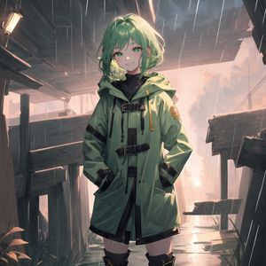 Preview wallpaper girl, smile, jacket, green, anime, art