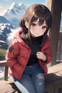 Preview wallpaper girl, smile, jacket, mountains, anime, art