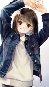 Preview wallpaper girl, smile, jacket, anime