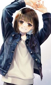 Preview wallpaper girl, smile, jacket, anime