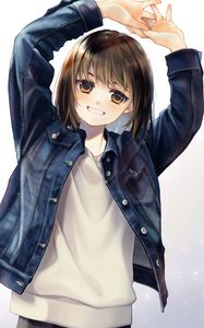 Preview wallpaper girl, smile, jacket, anime