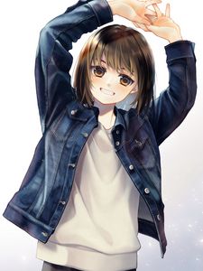 Preview wallpaper girl, smile, jacket, anime