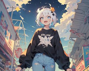 Preview wallpaper girl, smile, jeans, street, anime, art