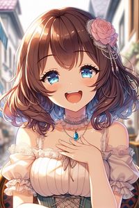 Preview wallpaper girl, smile, jewelry, dress, cafe, anime