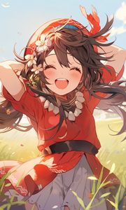 Preview wallpaper girl, smile, joy, dress, field, summer, anime