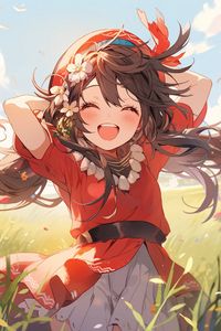 Preview wallpaper girl, smile, joy, dress, field, summer, anime