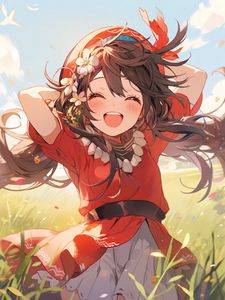 Preview wallpaper girl, smile, joy, dress, field, summer, anime