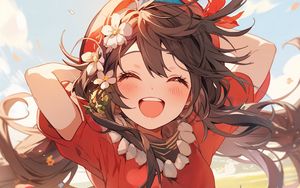Preview wallpaper girl, smile, joy, dress, field, summer, anime
