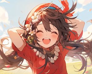 Preview wallpaper girl, smile, joy, dress, field, summer, anime