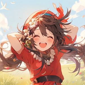 Preview wallpaper girl, smile, joy, dress, field, summer, anime