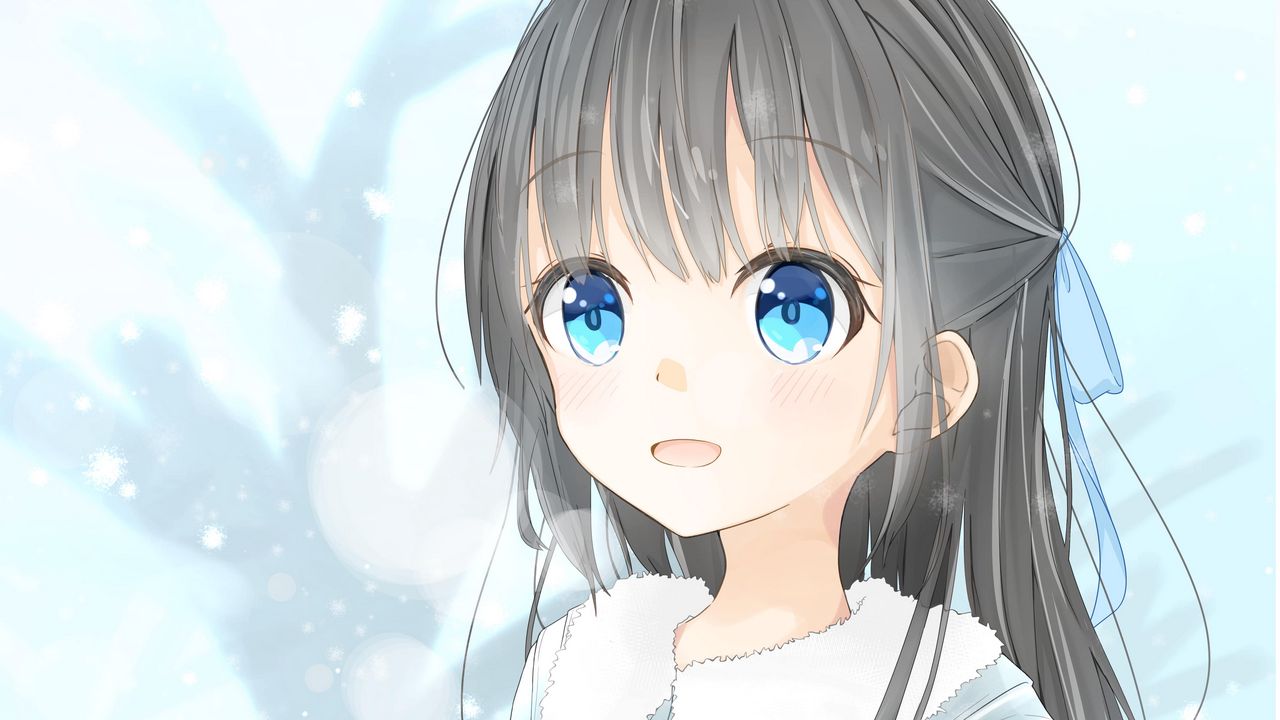 Wallpaper girl, smile, joy, snow, winter, anime