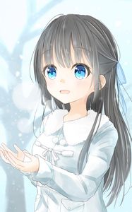 Preview wallpaper girl, smile, joy, snow, winter, anime