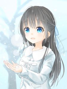 Preview wallpaper girl, smile, joy, snow, winter, anime