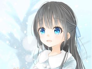 Preview wallpaper girl, smile, joy, snow, winter, anime