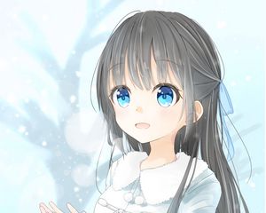 Preview wallpaper girl, smile, joy, snow, winter, anime