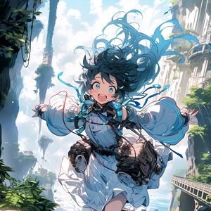 Preview wallpaper girl, smile, jump, flight, bag, anime