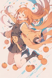 Preview wallpaper girl, smile, jump, oranges, anime, art